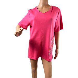 Women's Blair Pink Short Sleeve Tee Floral V-Neck Embroidery Sz Sm Soft Feminine